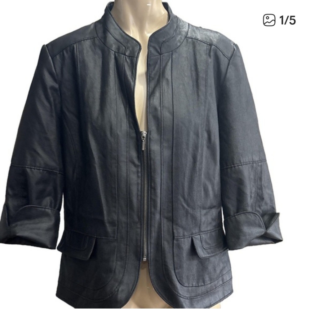 🍀Conrad C Collection faux leather zip up jacket blazer